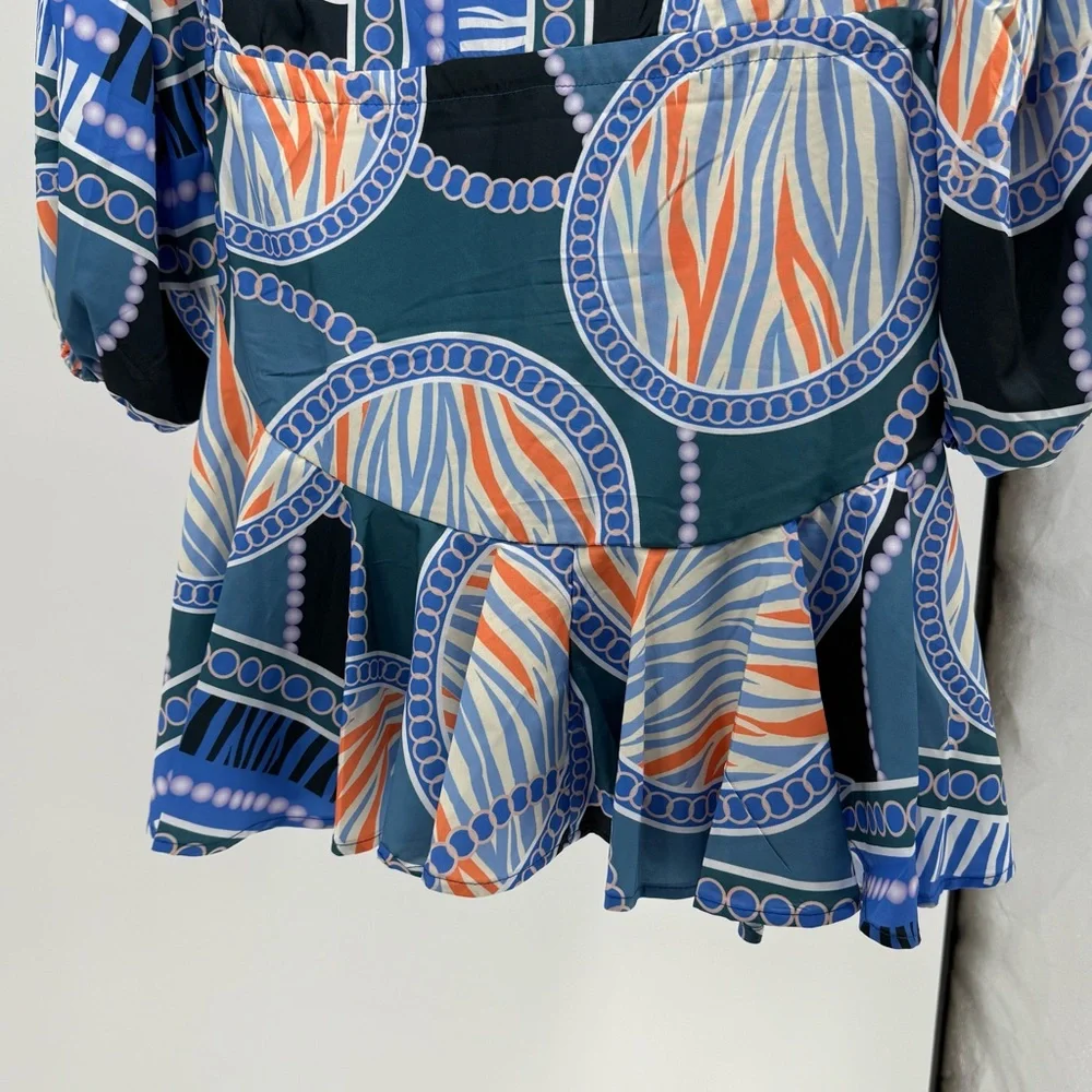 Patterned Blue and Orange Dress - Picture 6 of 11